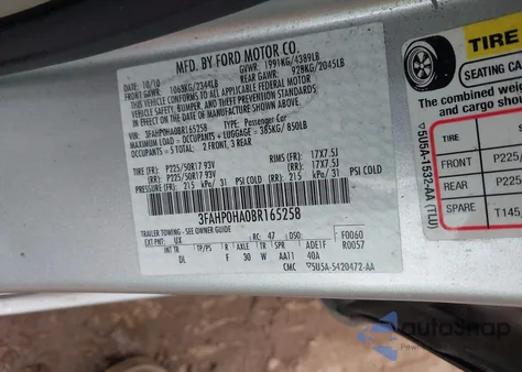 2011 Ford Fusion Se из США, поврежденный, VIN 3FAHP0HA0BR165258